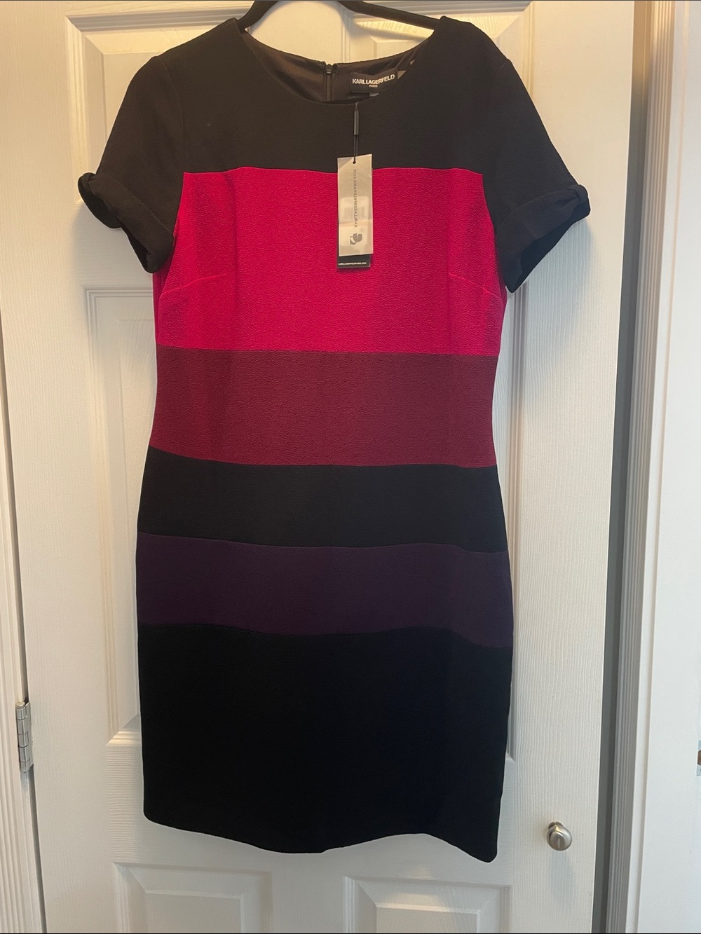 Karl Lagerfeld Colorblock Midi Dress - Fuchsia, Burgundy, Purple, Black